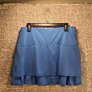LUCKY IN LOVE Pleated Pull On Skirt Skort Size Large Blue Polyetser